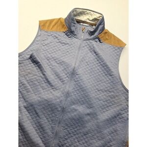 Daniel Cremieux Men's 4XB Blue Quilted Full Zip Vest Suede Shoulder Trim Preppy